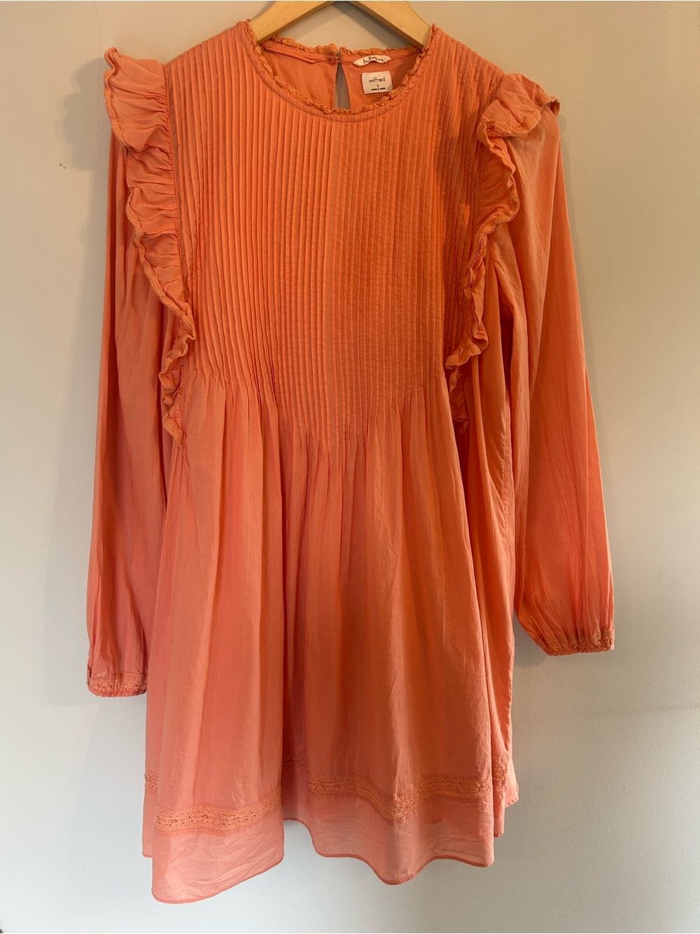 Aritzia Wilfred Boheme Boho Babydoll Elia Ruffle Trim Mini Dress Peach Small - Picture 2 of 8